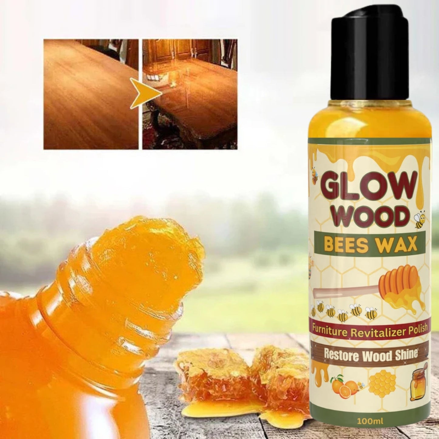 GLOW WOOD Bee Wax Wood Furniture Polish [ Pack of 3 ]